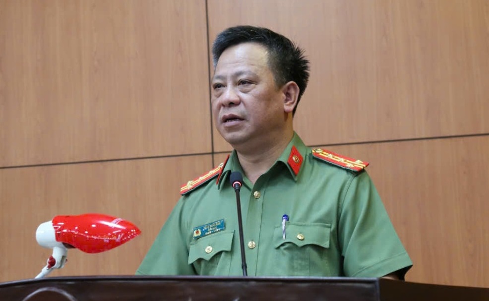Colonel Tran Xuan Anh, member of the Provincial Party Executive Committee, member of the Provincial Party Standing Committee, Director of Thai Binh Provincial Police Department spoke at the ceremony. Photo: Nam Hong
