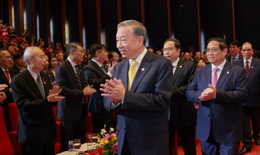 Tổng Bí thư, Chủ tịch nước Tô Lâm và các lãnh đạo Đảng, Nhà nước đến dự khai mạc Đại hội Mặt trận Tổ quốc Việt Nam lần thứ X. Ảnh: Hải Nguyễn