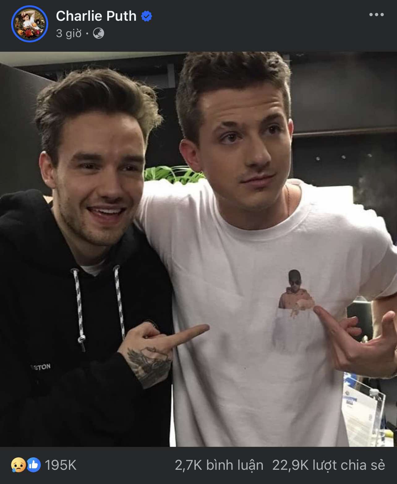 Charlie Puth chia se anh chup chung voi cuu thanh vien One Direction va gui loi chia buon. Anh: Charlie Puth