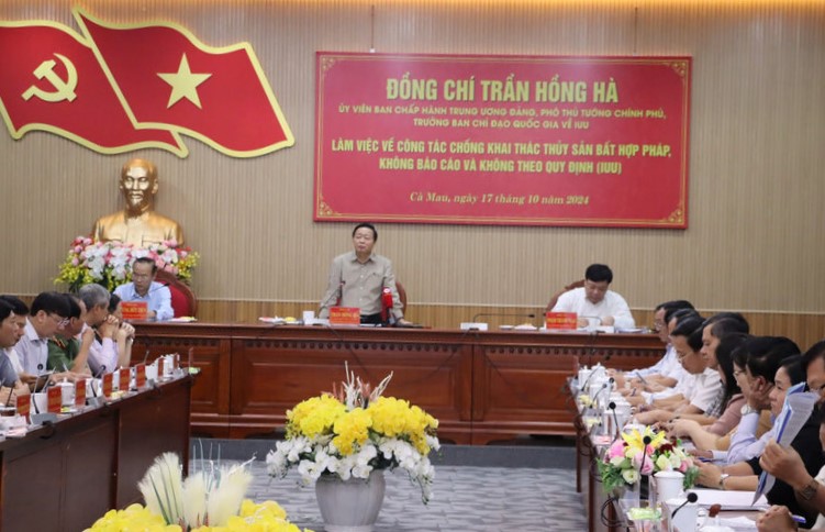 Deputy Prime Minister Tran Hong Ha directed at the working session with leaders of coastal provinces in the Mekong Delta on combating IUU fishing. Photo: Nhat Ho