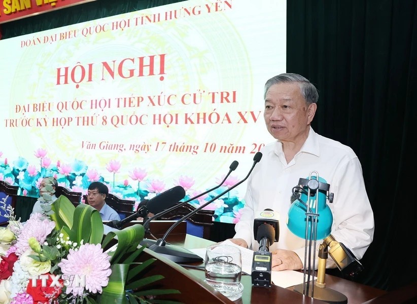 General Secretary and President To Lam speaks at the National Assembly Deputies' meeting with voters before the 8th Session of the 15th National Assembly. Photo: Tri Dung/VNA