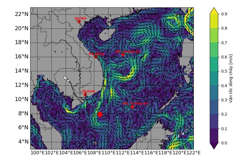 Dòng chảy tại tầng mặt các vùng biển ngày 17.10.2024. Ảnh: Trung tâm Dự báo khí tượng thủy văn quốc gia Việt Nam