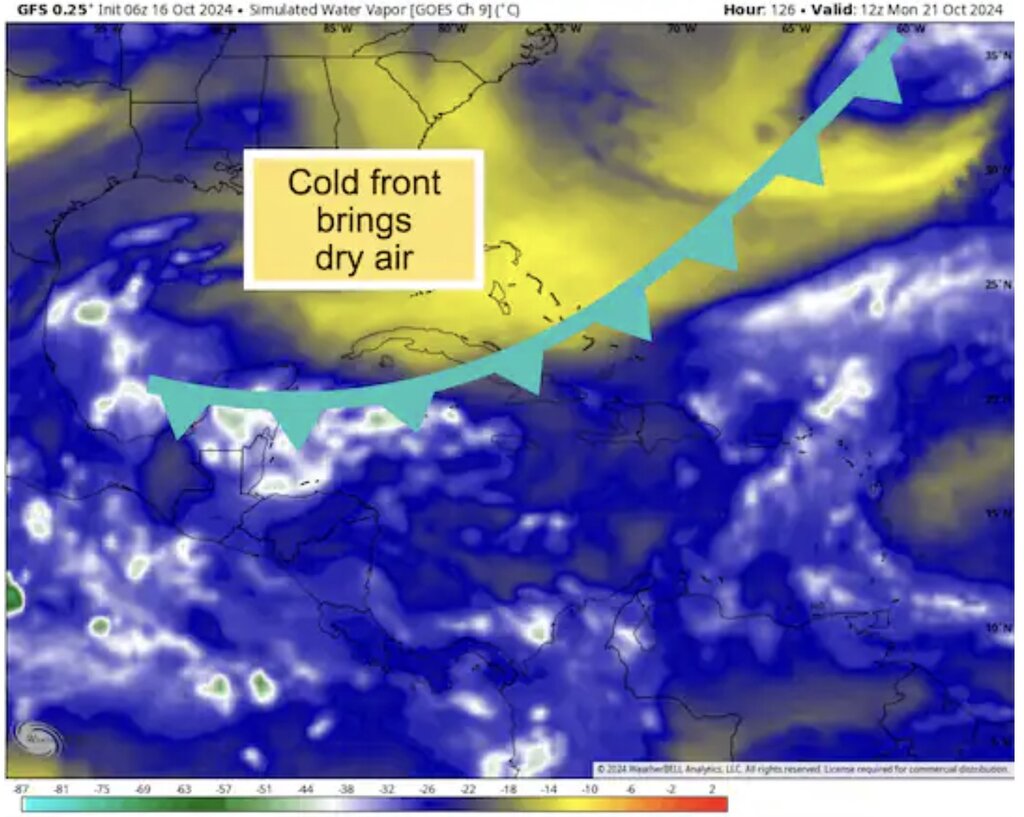 Bao moi sau sieu bao Milton chua the hinh thanh ngay do su ton tai cua front lanh. Anh: WeatherBell