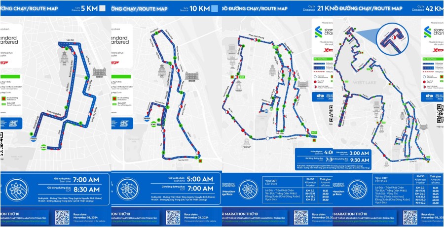 Cung duong cua 4 cu ly tai Standard Chartered Marathon Di san Ha Noi 2024. Anh: BTC