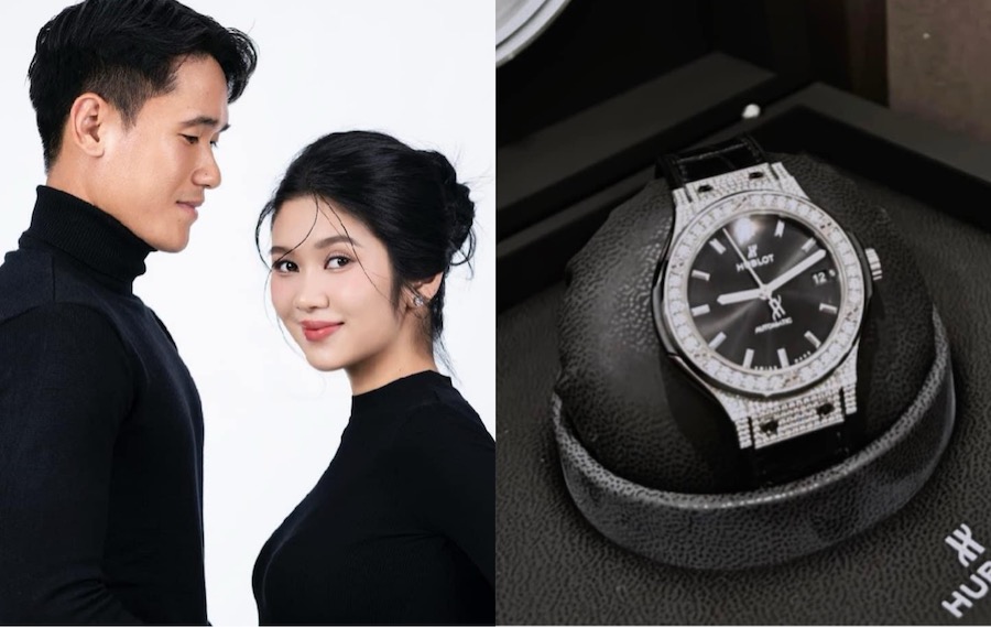 Former U23 Vietnam midfielder Huynh Tan Sinh gave his wife an expensive watch before giving birth. Photo: BFNV