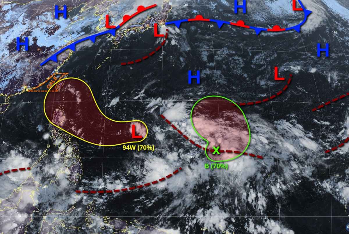 JTWC dang theo doi ap thap 94W va vung nhieu dong B o phia dong nam Guam va phia bac Tay Micronesia. Anh: JTWC