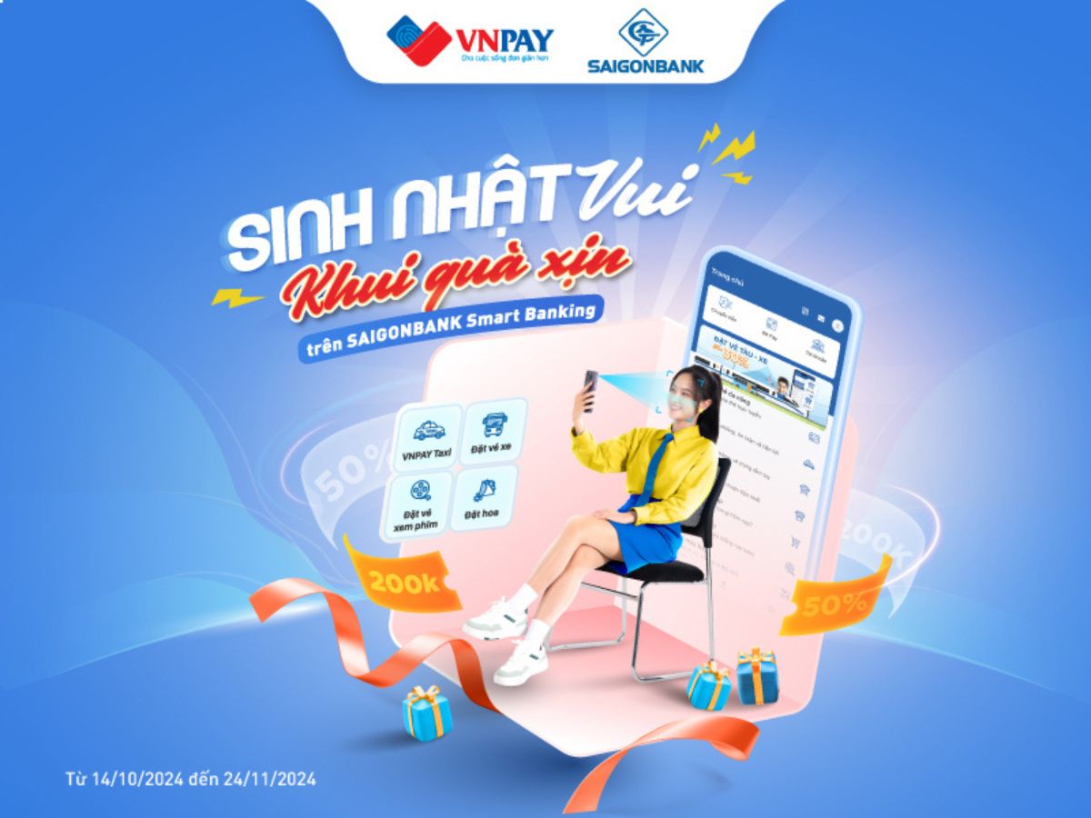 Mo tai khoan SAIGONBANK Smart Banking, nhan ngay combo qua 200.000 dong.