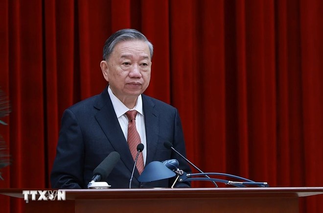 General Secretary and President To Lam delivers the opening speech at the 10th Conference of the 13th Party Central Committee. Photo: VNA