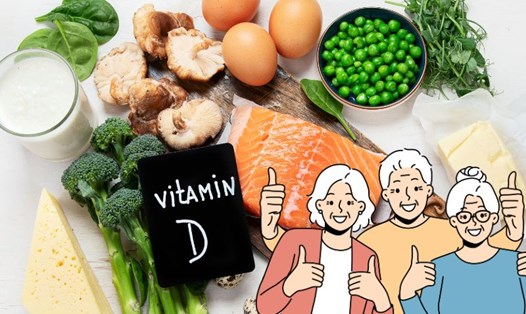 Người cao tuổi bổ sung vitamin D tốt cho xương khớp. Đồ họa: Hạ Mây
