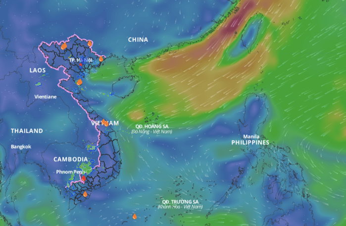 Updated wind direction layer at sea on the morning of October 20, forecast on October 23 - 25 there is a risk of tropical depression or storm. Source: Vietnam Natural Disaster Monitoring System