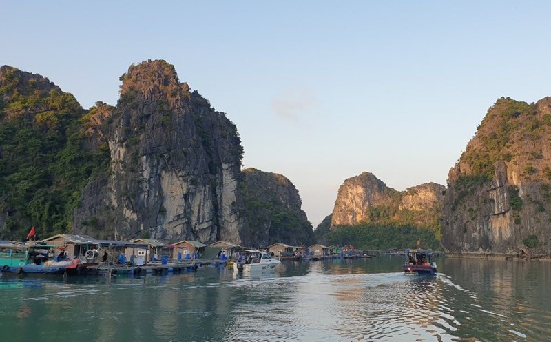 Floating houses for aquaculture serving tourism in Vung Vieng fishing village, Ha Long Bay. Photo: Nguyen Hung
