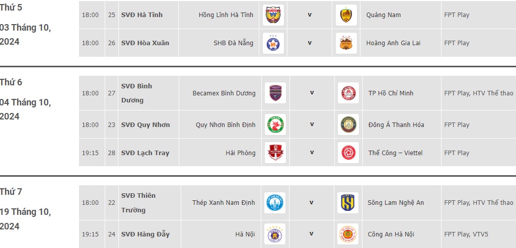 Lich thi dau vong 4 V.League 2024-2025. Anh: VPF