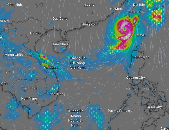 Location of storm No. 5 Krathon at 2:00 p.m. on October 2. Source: WINDY