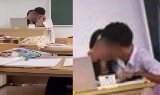 Hình ảnh nữ giáo viên và nam học sinh có cử chỉ thân mật tại Trường THPT Thạch Bàn (quận Long Biên, Hà Nội) hiện đang lan truyền trên mạng xã hội.