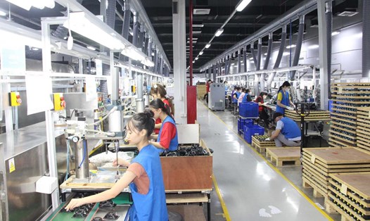 Sau bão, 100% công nhân lao động Công ty Điện tử Tonly Việt Nam đã đi làm trở lại. Ảnh: Cổng TTĐT Quảng Yên