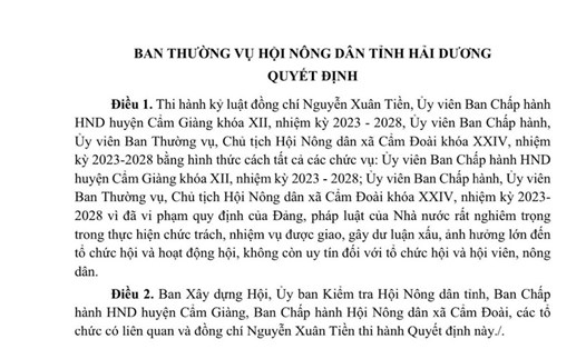 Ông Nguyễn Xuân Tiền - Chủ tịch Hội Nông dân xã Cẩm Đoài (Cẩm Giàng, Hải Dương) bị cách chức. Ảnh: Hội Nông dân tỉnh Hải Dương