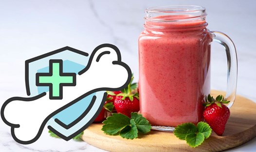 Sinh tố dâu tây giàu canxi giúp xương chắc khỏe. Đồ họa: Thanh Thanh