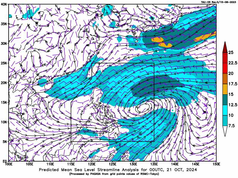 Dự báo dòng chảy ngày 21.10.2024. Ảnh: PAGASA