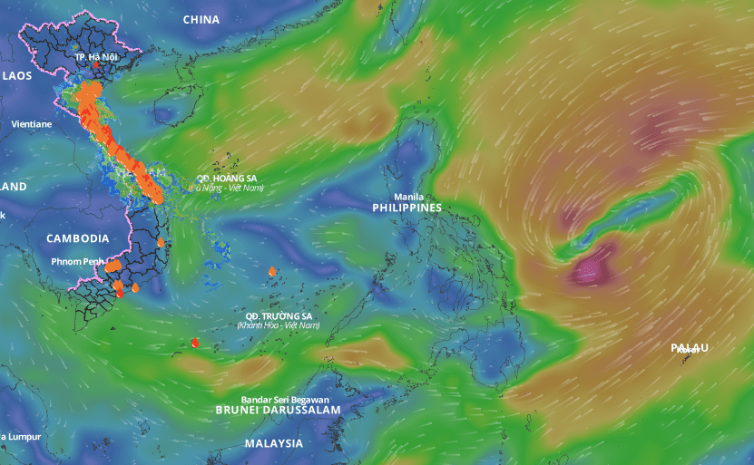 The possibility of a storm in the East Sea. Above is an image of the wind direction layer over the sea at noon on October 21. Source: Vietnam Disaster Monitoring System