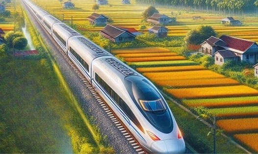 Đồ họa đường sắt tốc độ cao Bắc - Nam. Ảnh AI, thực hiện: Ngọc Diệp