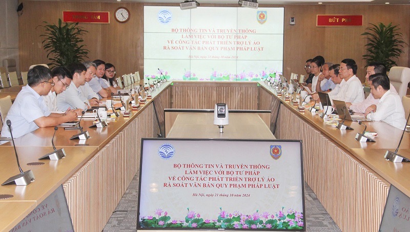 Discussion between the two Ministries on the development of Virtual Assistants for reviewing legal documents. Photo: Ministry of Justice