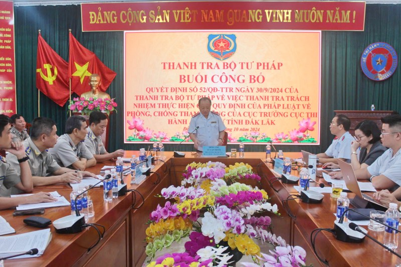 Thanh tra trách nhiệm thực hiện các quy định của pháp luật về phòng, chống tham nhũng của Cục trưởng Cục Thi hành án dân sự tỉnh Đắk Lắk. Ảnh: Bộ Tư pháp