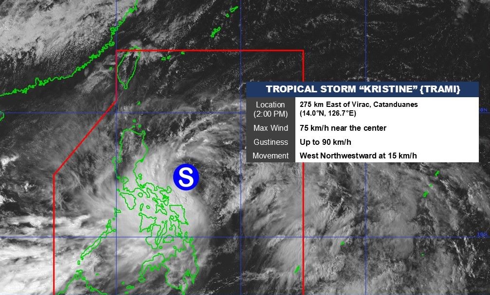 Vi tri tam bao Kristine (Tra Mi) hoi 14h ngay 22.10.2024. Anh: PAGASA