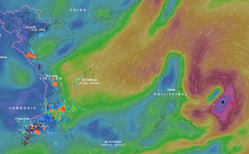 Location of storm Tra Mi on the afternoon of October 22. Photo: Vietnam Disaster Monitoring System