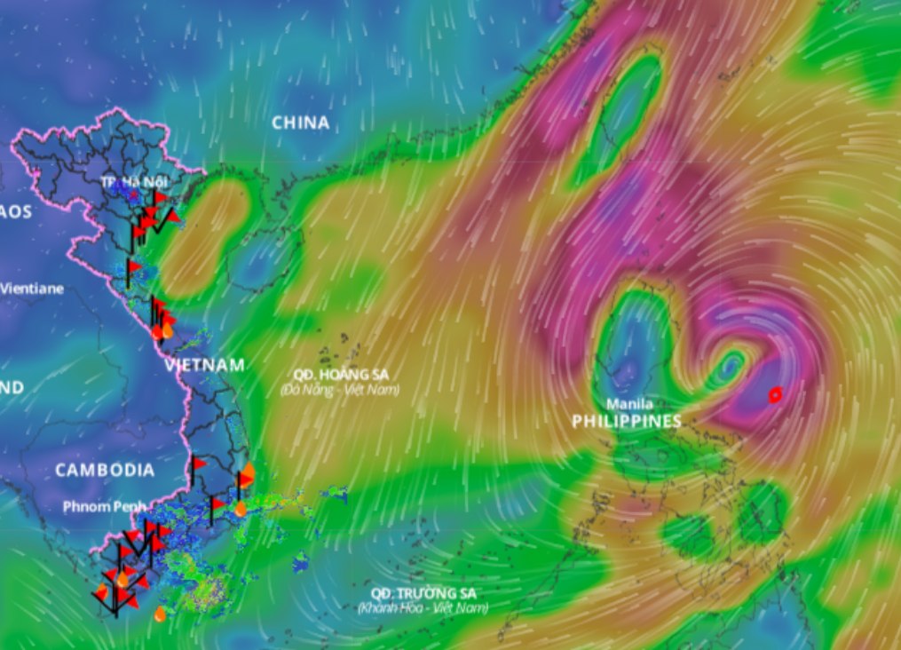 Updated location of storm Tra Mi at 8am this morning, October 23. Photo: Vietnam Disaster Monitoring System