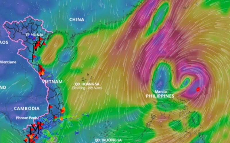 Updated location of storm Tra Mi at 8am this morning, October 23. Photo: Vietnam Disaster Monitoring System