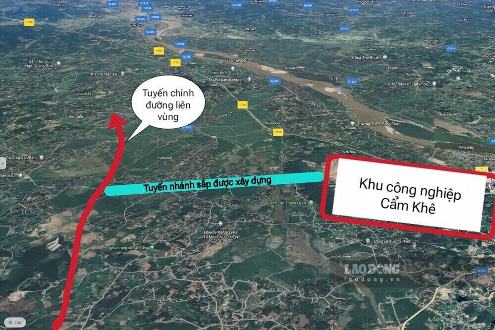 The construction package of the inter-regional branch road will connect the main road and Cam Khe industrial park, Phu Tho province. Graphics: To Cong.