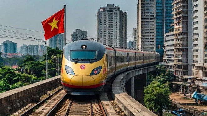 Transport infrastructure projects, including the North-South high-speed railway project, increase land use demand. Illustrative photo, using AI technology: Vu Long