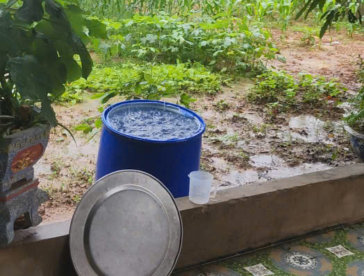 Nguon nuoc ngam bi o nhiem, dan xa Tien Thanh phai hung nuoc mua de dung. Anh: Quang Dai