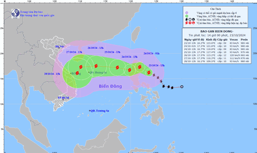 Dự báo đường đi của bão Trà Mi hướng về Đà Nẵng. Ảnh: NCHMF