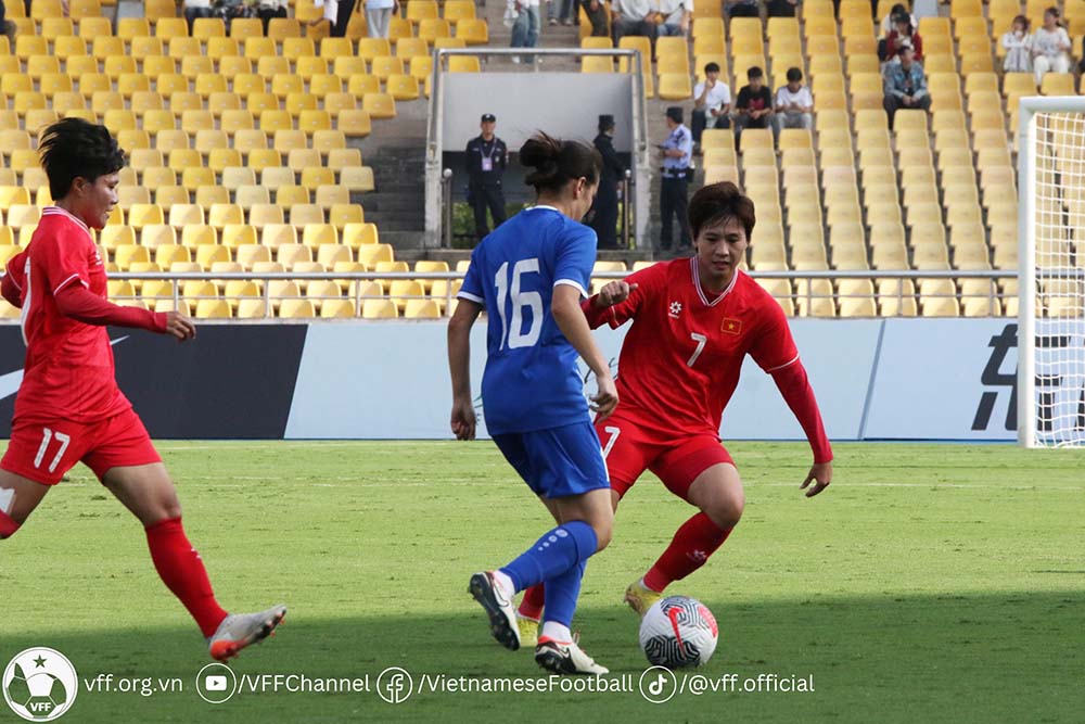 Vietnam women's team (red shirt) beat Uzbekistan 2-0 in the opening match of the international friendly tournament in China. Photo: VFF