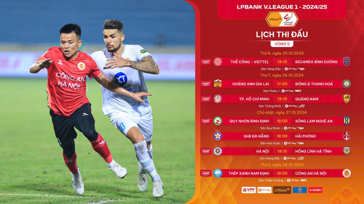 Lich thi dau vong 5 V.League 2024-2025. Anh: VPF 