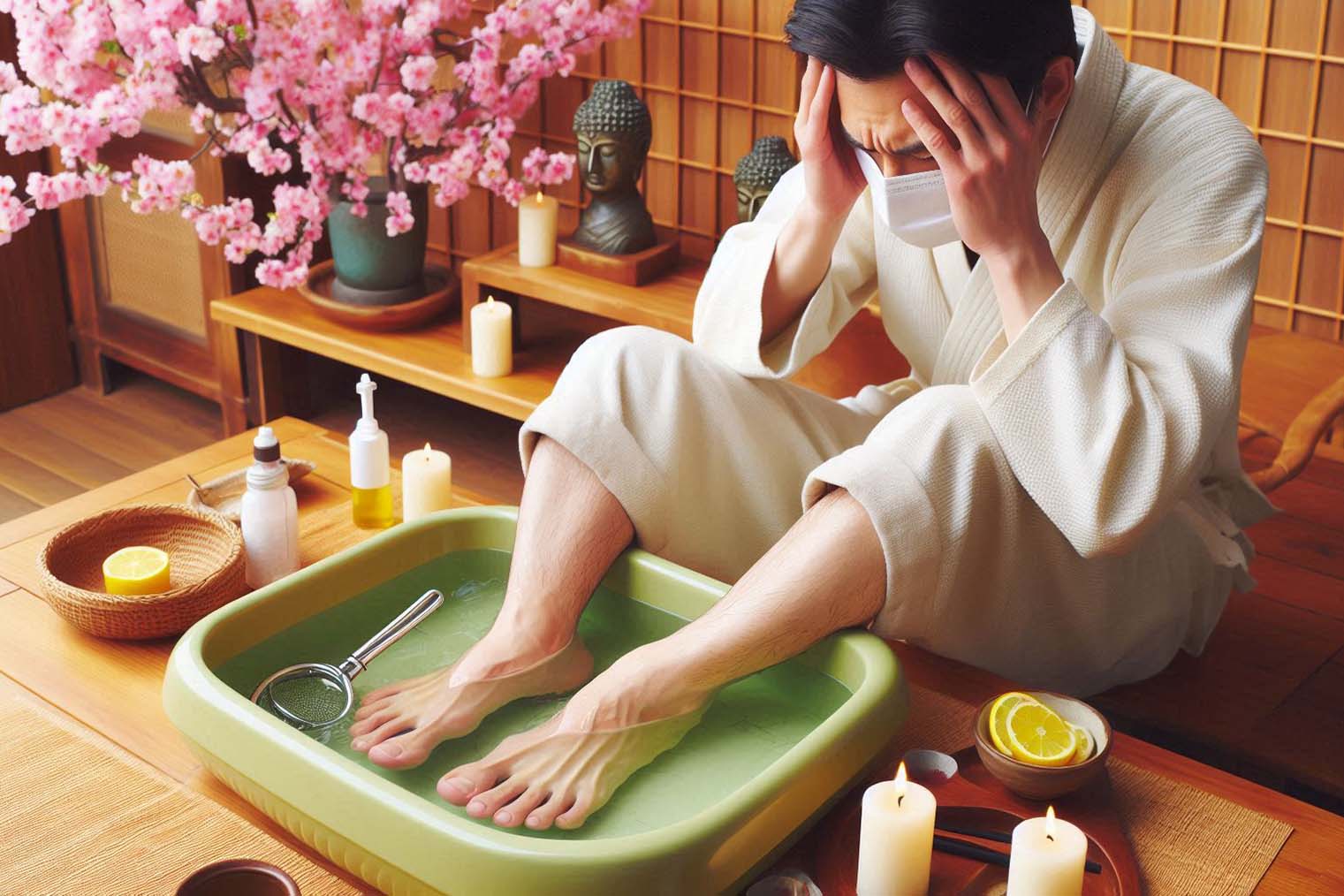 Soaking your feet in hot water to relieve migraines works by dilating the blood vessels in your feet. Photo - AI: Ngoc Thuy