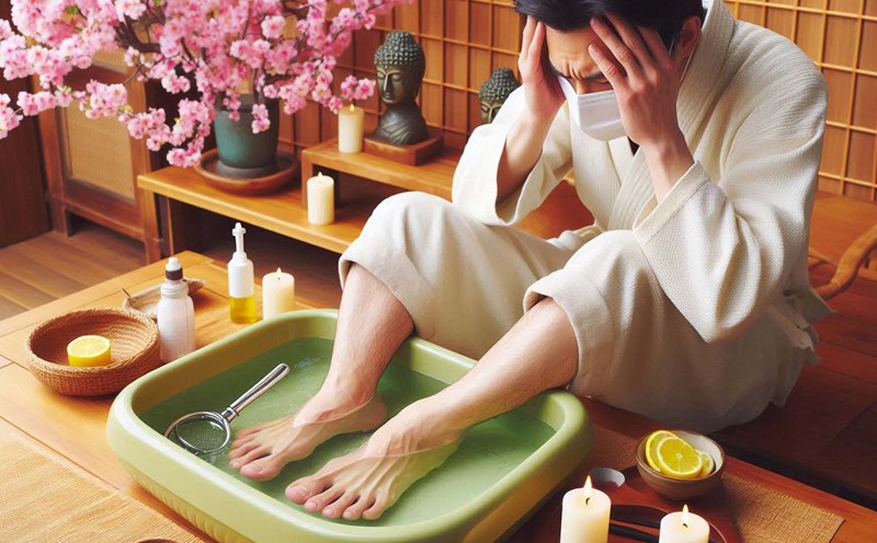 Soaking your feet in hot water to relieve migraines works by dilating the blood vessels in your feet. Photo - AI: Ngoc Thuy