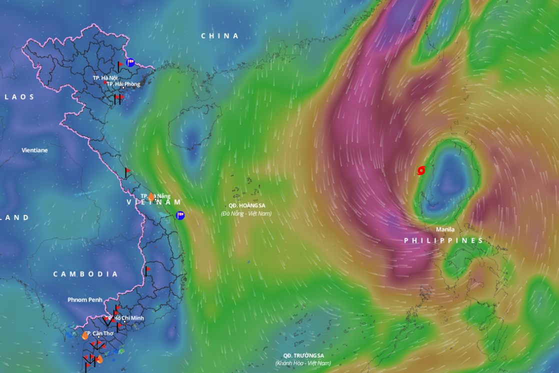 Updated location of storm Tra Mi at 5:00 p.m. on October 24. Photo: Vietnam Disaster Monitoring System