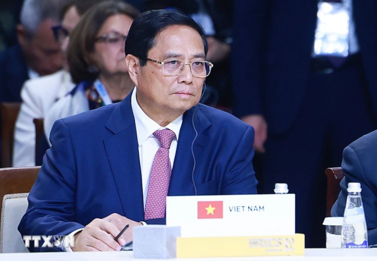 Prime Minister Pham Minh Chinh at the Plenary Session of the BRICS Leaders' Meeting. Photo: VNA