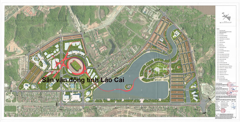 Theo tìm hiểu, năm 2022, Lào Cai đã tổ chức công bố quy hoạch chi tiết xây dựng Khu đô thị mới, làng thể thao Olympic Tây Bắc thành phố và sân vận động nêu trên nằm trong tổng thể quy hoạch này. Tổng diện tích lập quy hoạch là 205 ha, quy mô dân số dự kiến khoảng 11.000 người và quy hoạch được lập trên bản đồ tỷ lệ 1/500. Ảnh: Bộ Xây dựng 