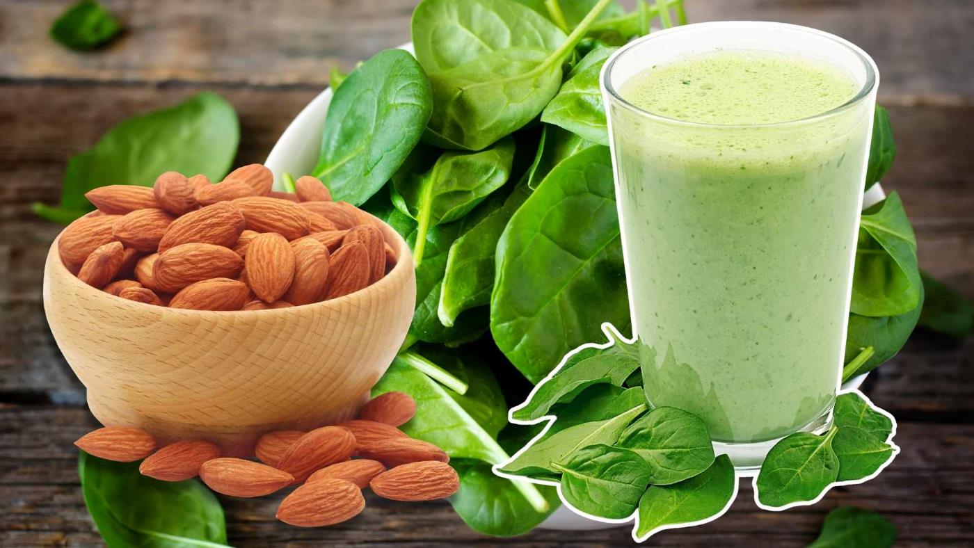 Almond and spinach smoothie rich in calcium helps strengthen bones. Graphics: Thanh Thanh