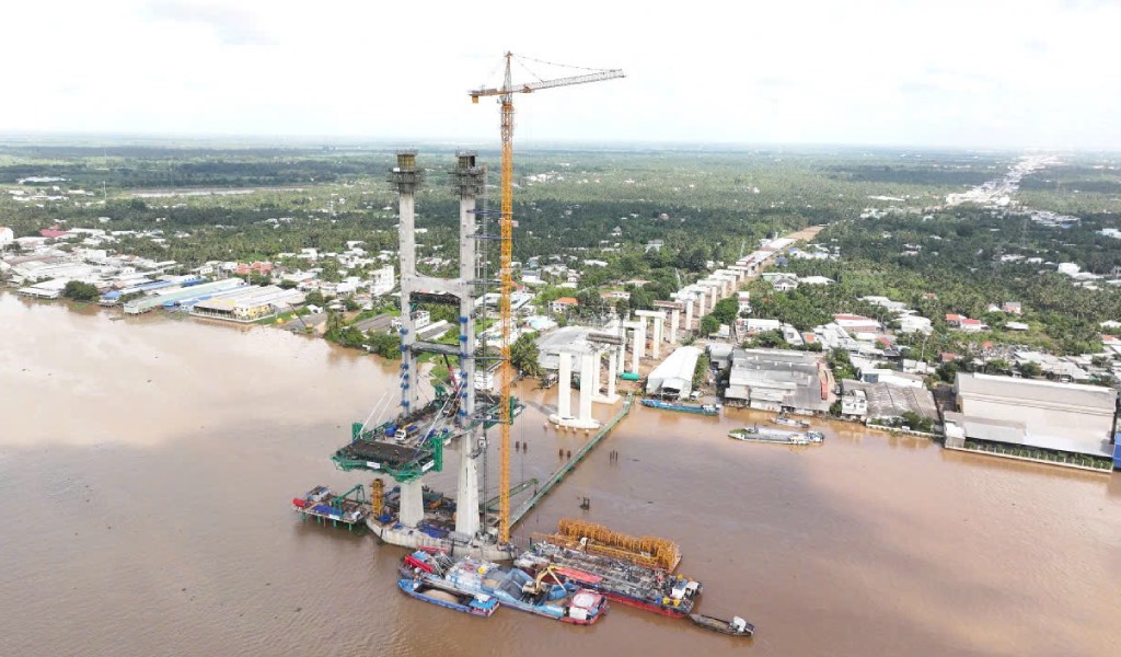 Dự án cầu Rạch Miễu 2 kết nối Bến Tre và Tiền Giang dần lộ diện. Ảnh: Thành Nhân