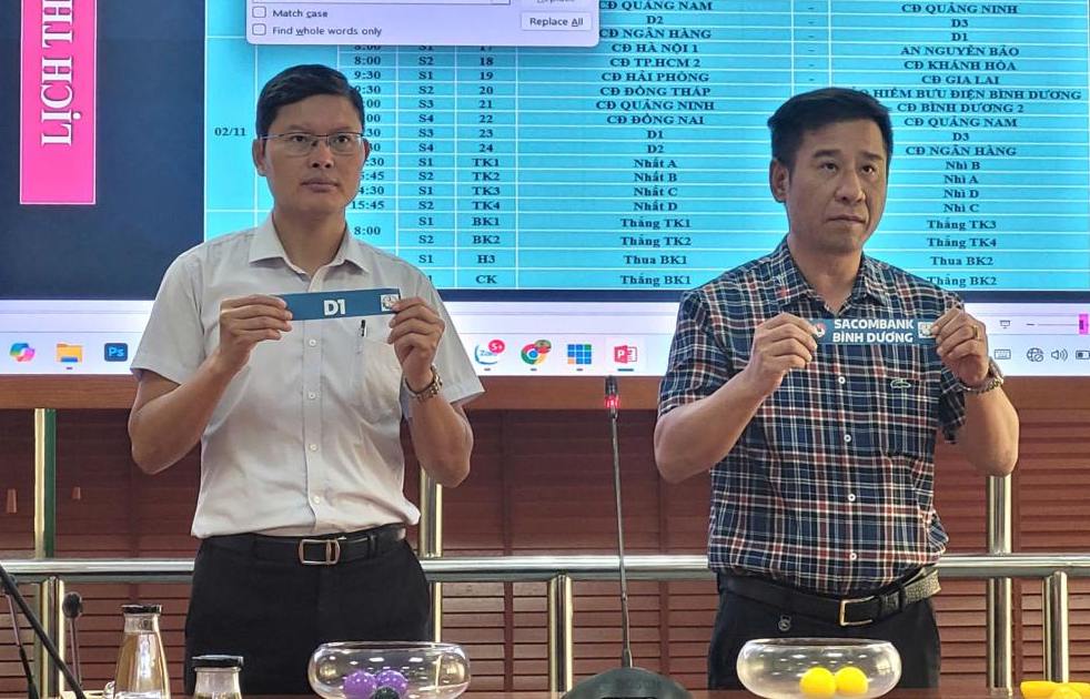 Mr. Nguyen Manh Kien (left cover) - Deputy Head of Propaganda of the Vietnam General Confederation of Labor draws lots to divide the final round of the Vietnam Workers' and Civil Servants' Football Tournament 2024. Photo: Quang Hung
