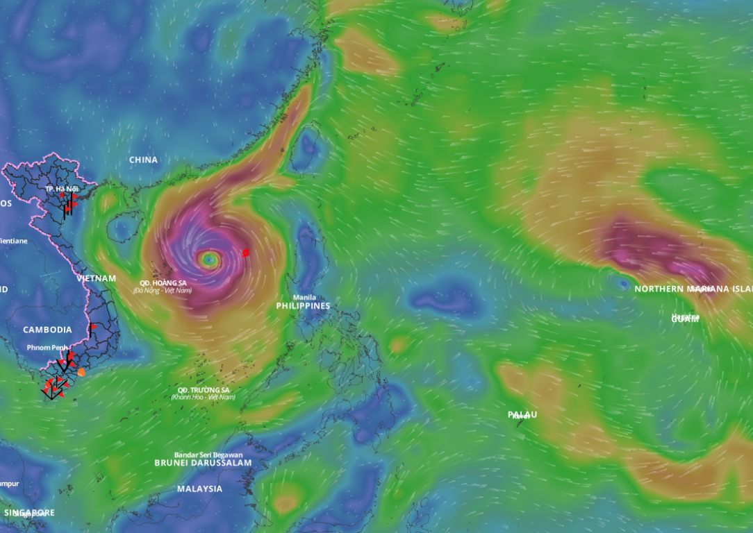 Updated location of storm Tra Mi at 5:00 p.m. this afternoon, October 25. Photo: Vietnam Disaster Monitoring System
