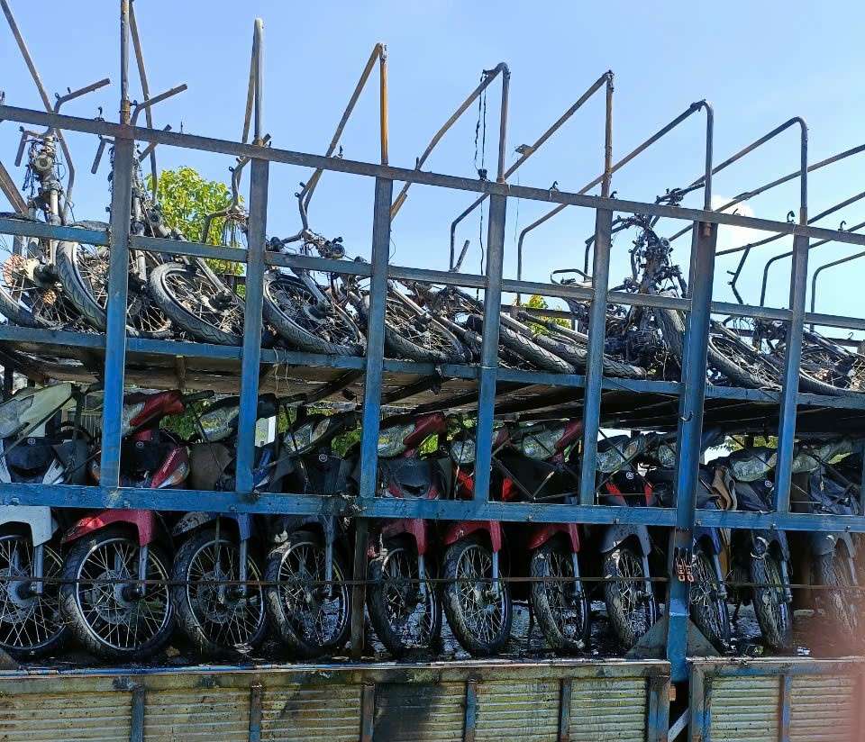 18 motorbikes on the upper floor were burned down. Photo: Phuong Vu