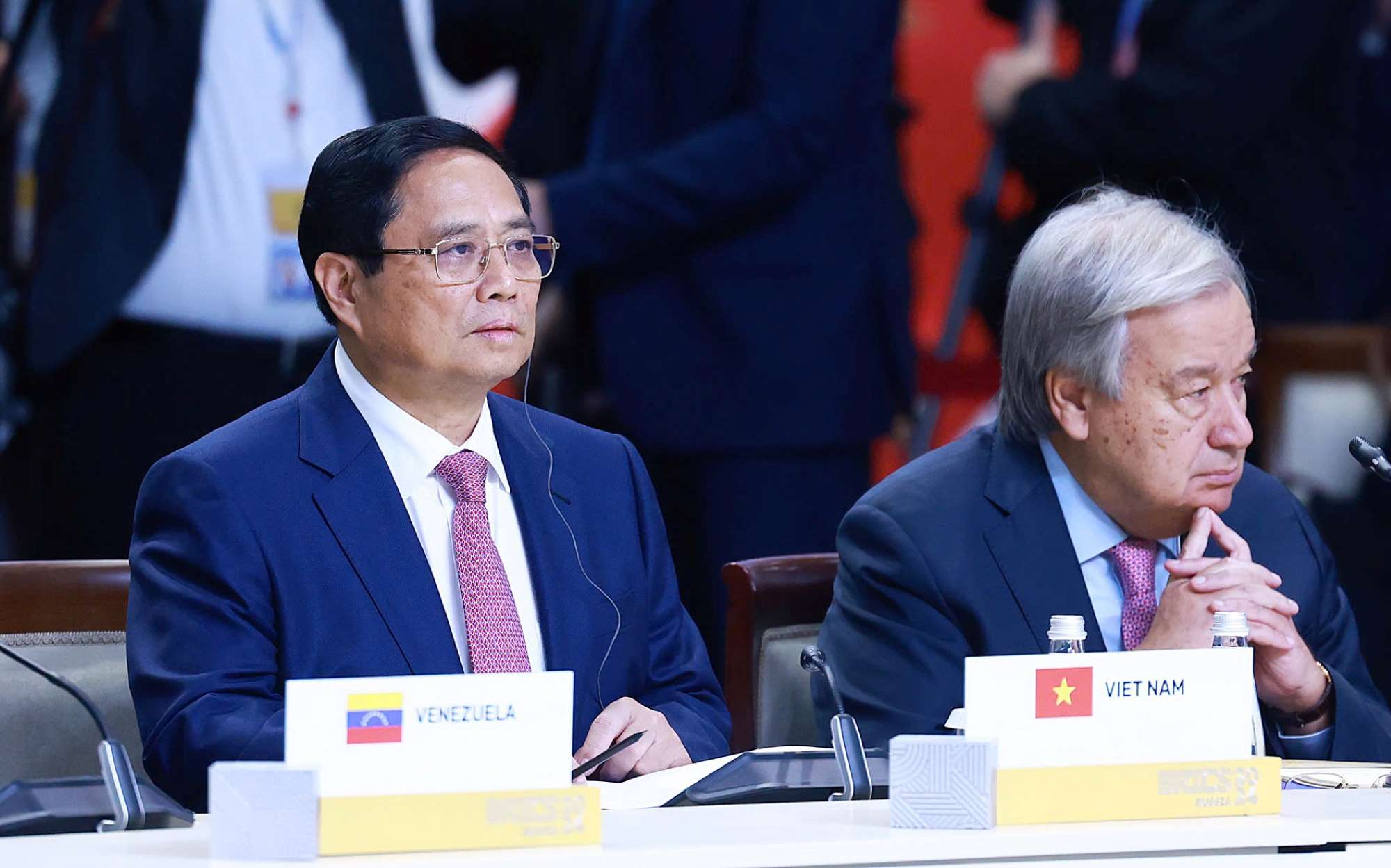 Politburo member and Prime Minister Pham Minh Chinh attended and delivered a speech at the BRICS Leaders' Meeting. Photo: VGP