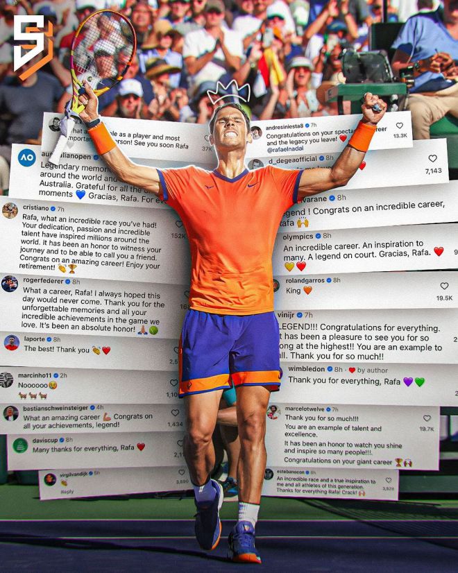 Rất nhiều sự tôn vinh từ các nhân vật nổi tiếng của thể thao thế giới dành cho Rafael Nadal. Ảnh: Sports