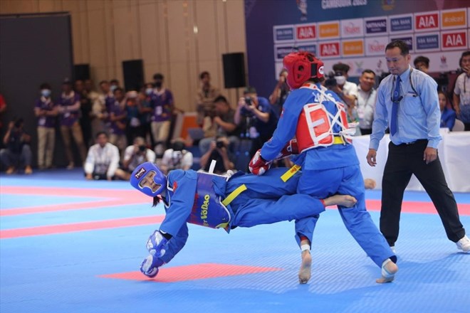 The final match of Vovinam in the women's 55kg weight class at the 32nd SEA Games. Photo: Nguyen Dang