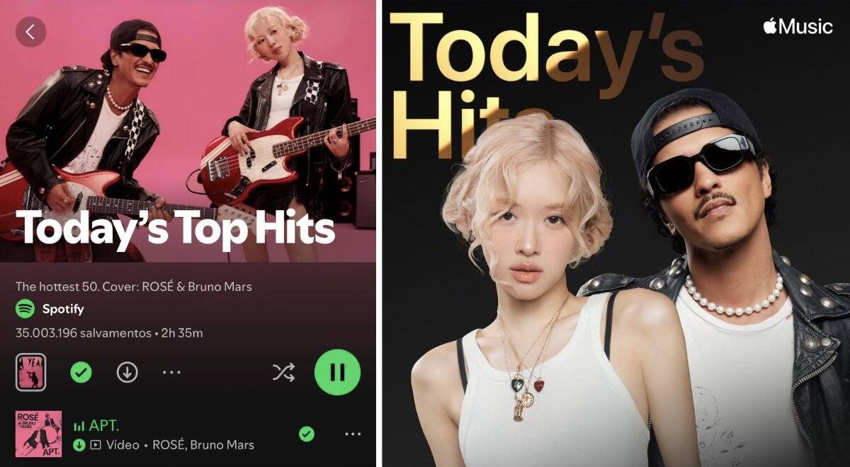 Rosé và Bruno Mars trên trang bìa những danh sách phát lớn nhất của Spotify và Apple Music. Ảnh: X